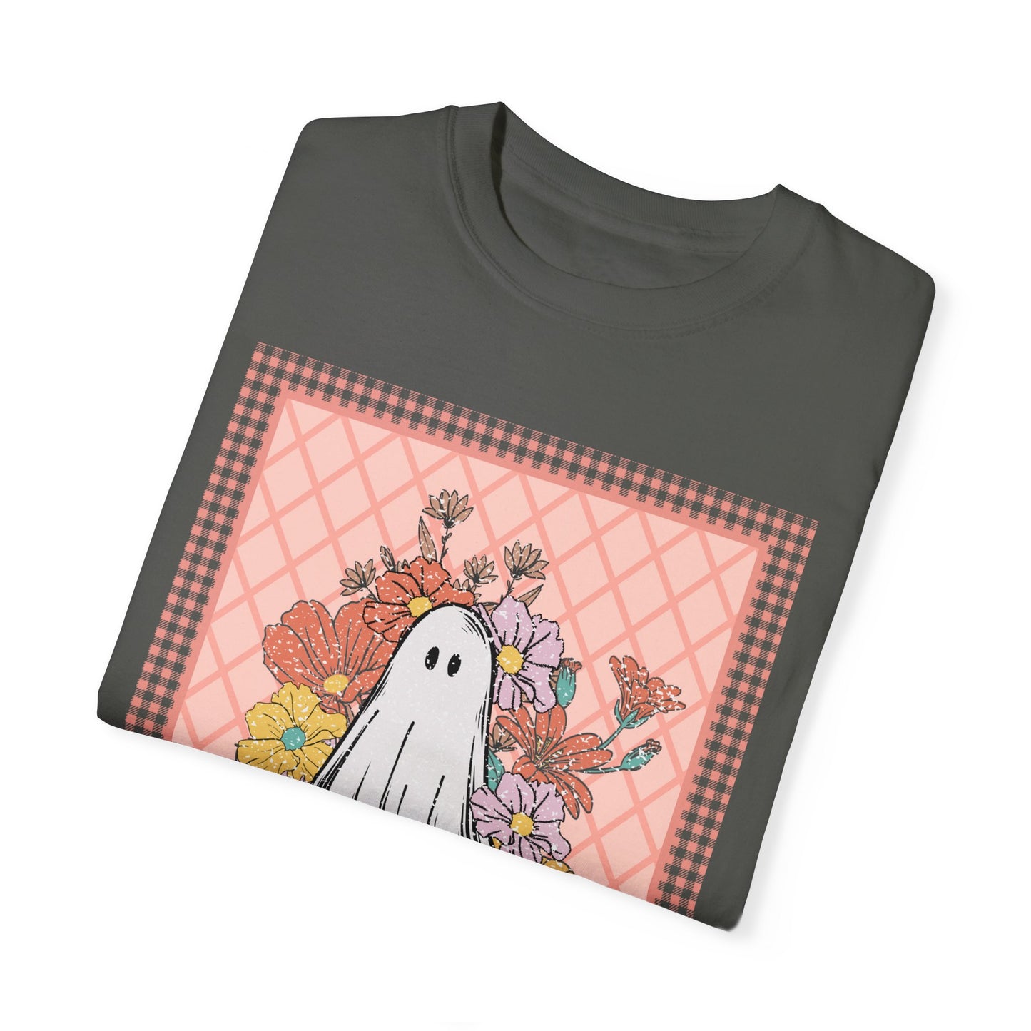 Retro Ghoul Pink Gingham Halloween Woman Tee | Western Halloween T-Shirt Women Funny Ghost Graphic Print Shirt Tee Top