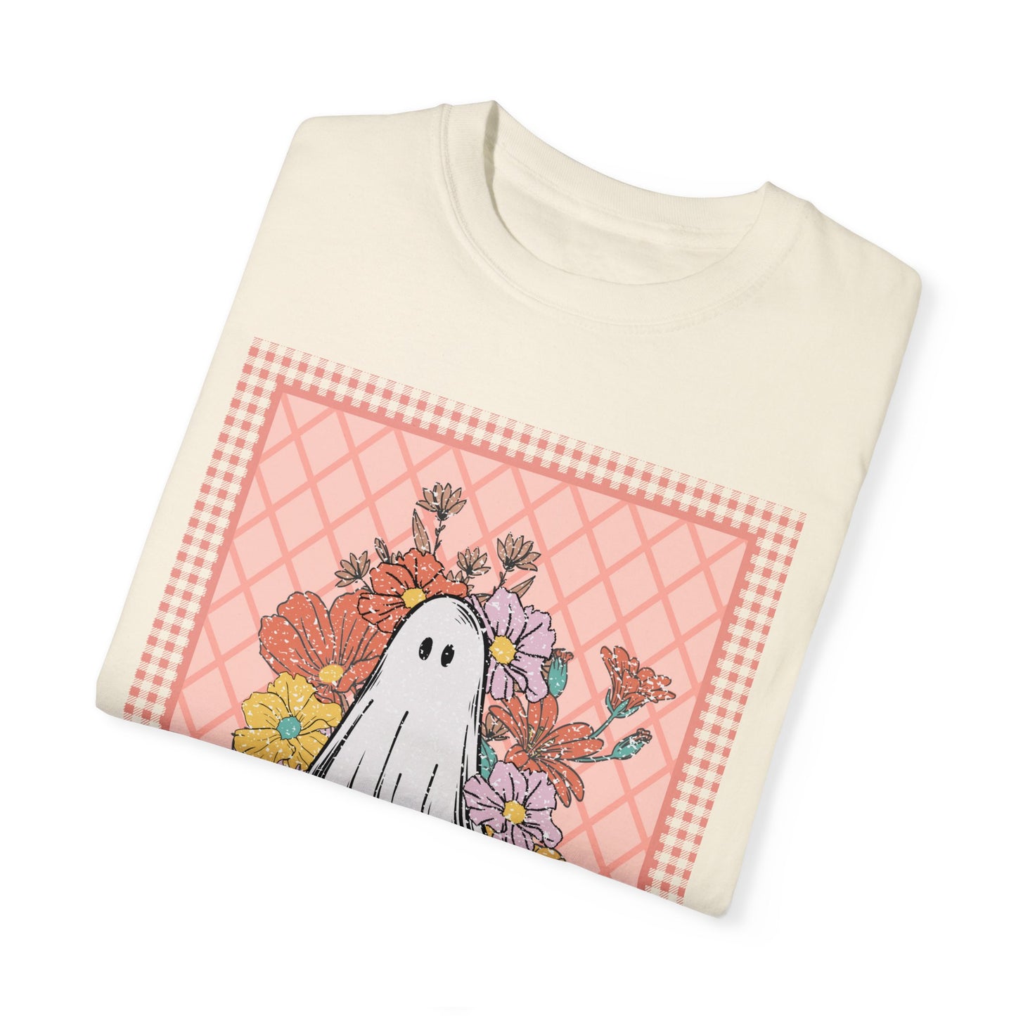 Retro Ghoul Pink Gingham Halloween Woman Tee | Western Halloween T-Shirt Women Funny Ghost Graphic Print Shirt Tee Top