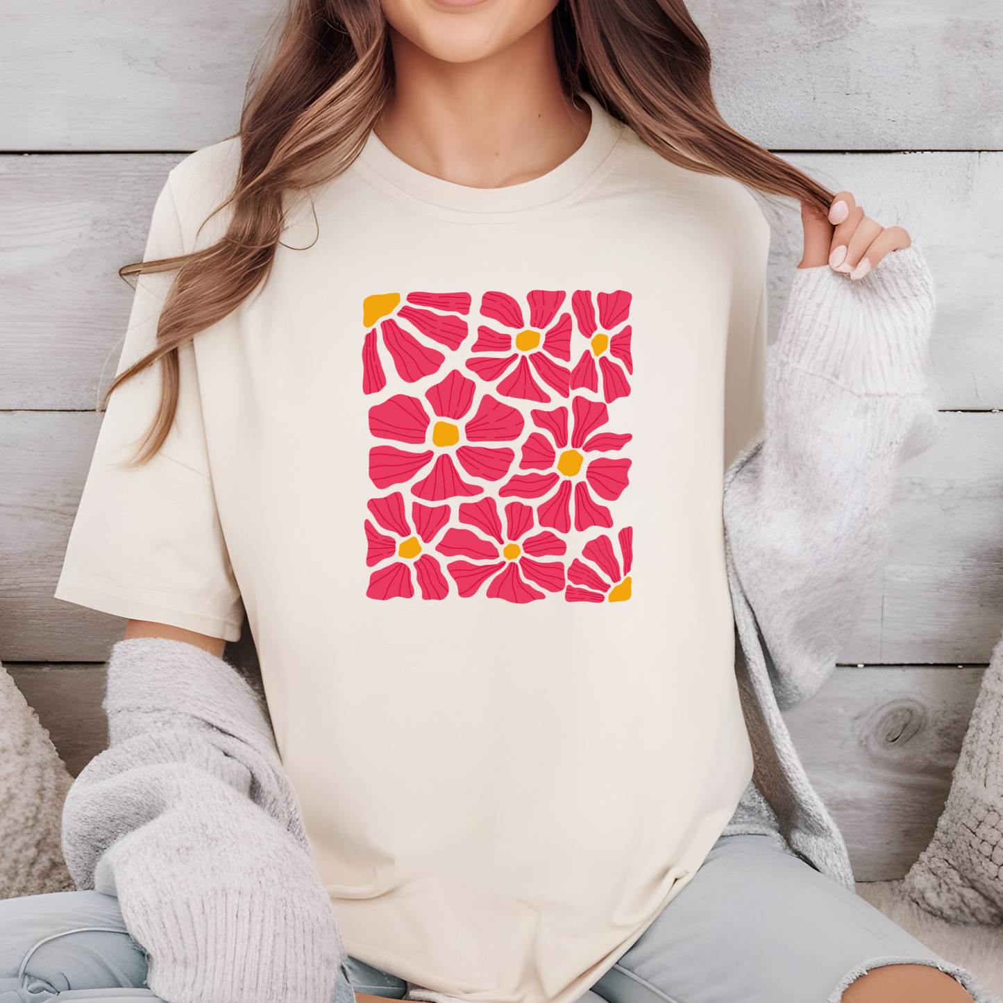 Abstract Matisse Pink Flowers T-Shirt