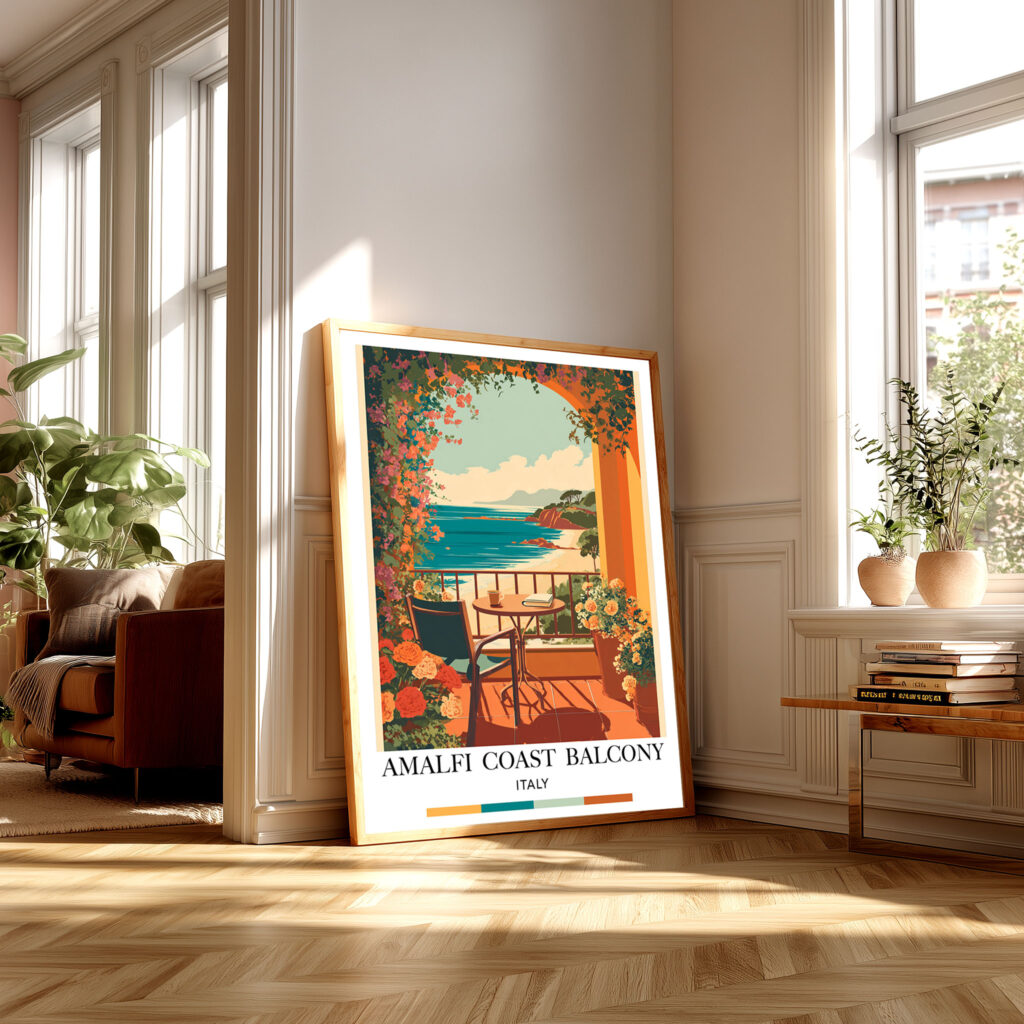 amalfi coast retro travel poster