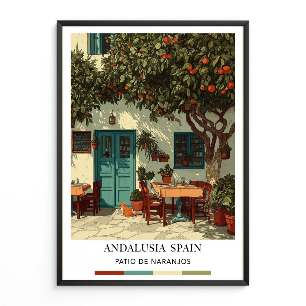 andalusia spain cafe orange tree poster